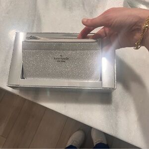 NWT exclusive silver glitter leila slim kate spade bifold wallet